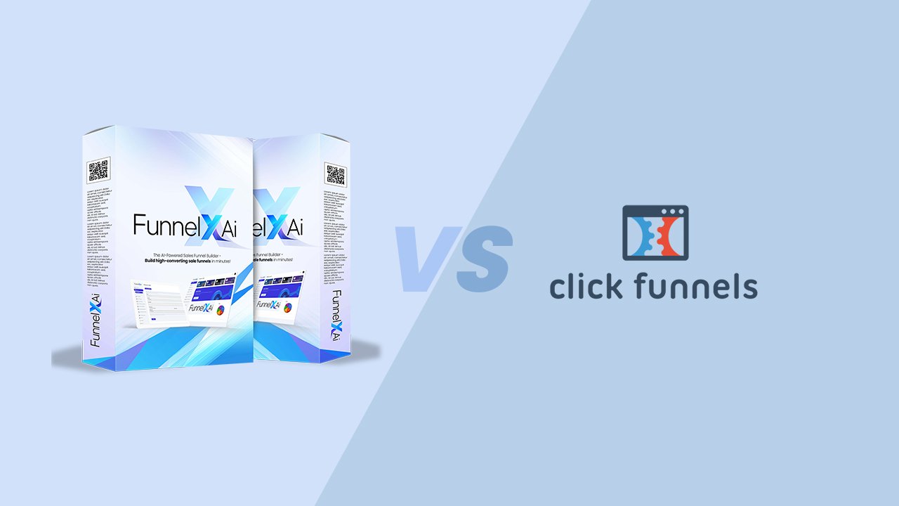 FunnelXAi vs ClickFunnels interface comparison showcasing AI automation and funnel building tools.