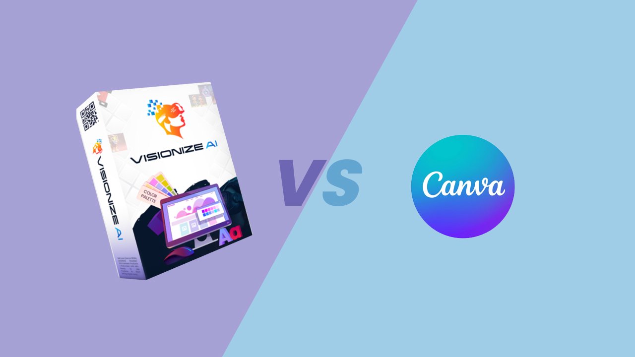 Comparison of Visionize AI and Canva interfaces showcasing design tools.