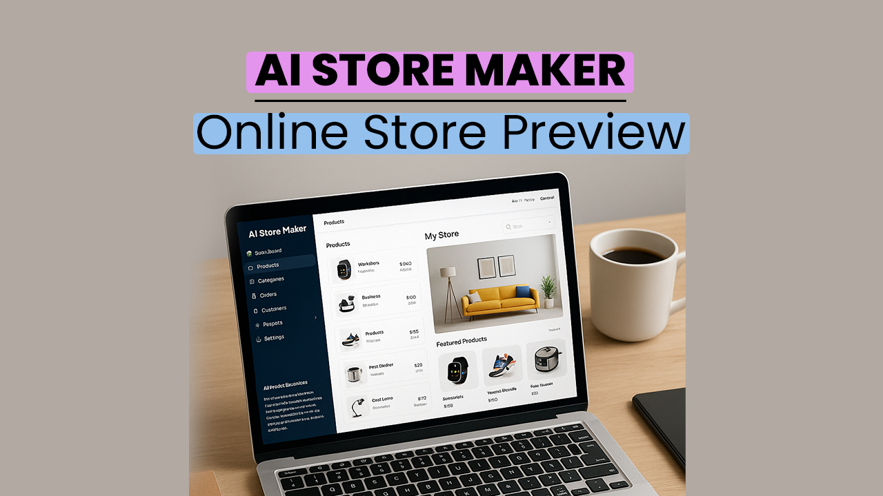 AI Store Maker dashboard showing an instant online store preview.