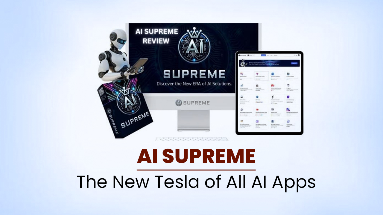 Ai Supreme all-in-one AI app interface on a laptop.