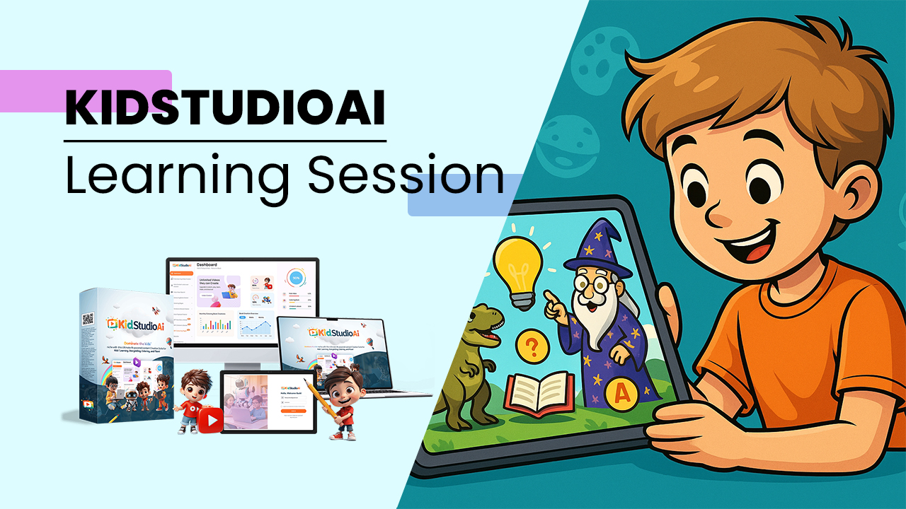 Child using KidstudioAi on tablet for interactive learning.