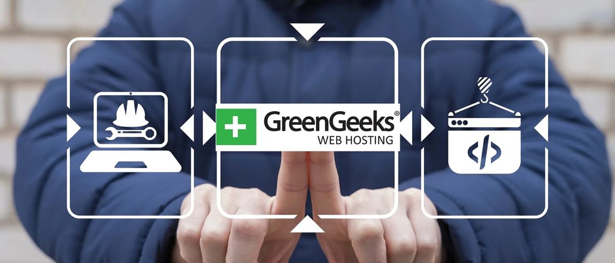 GreenGeeks hosting dashboard with eco-friendly green servers and laptop – best web hosting for beginners in 2025