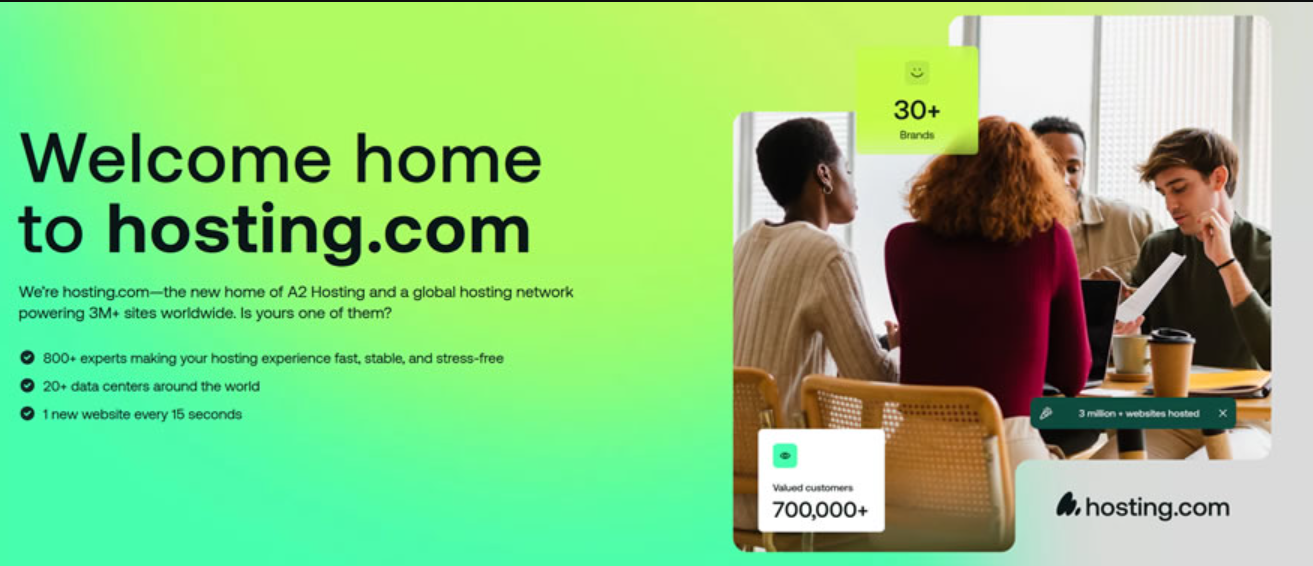 Hosting.com dashboard interface with server icon and “2025” badge