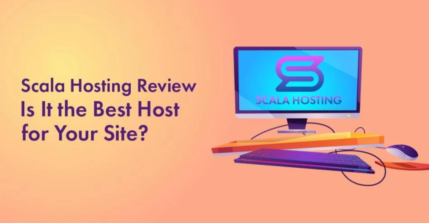 Scala Hosting dashboard on laptop with eco-friendly icons