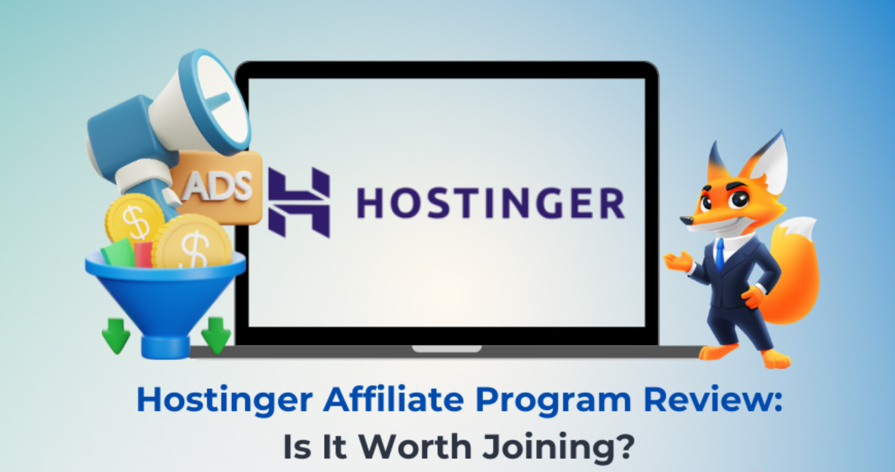 Hostinger dashboard on laptop with speed and eco-friendly icons