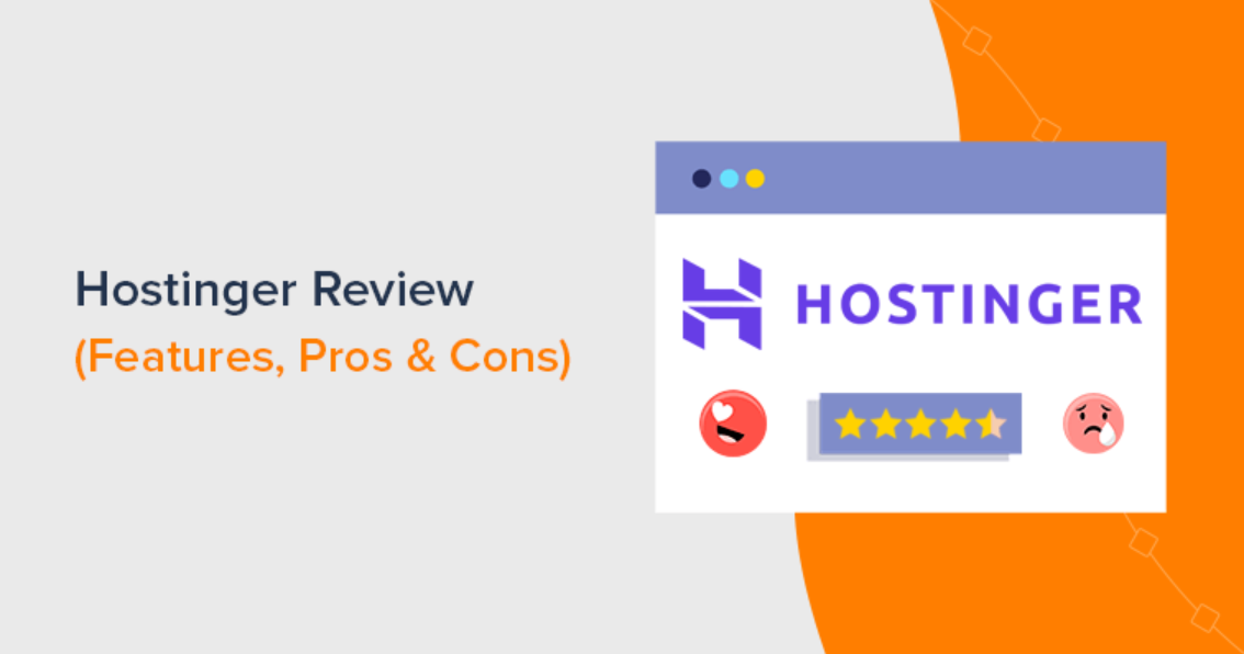 Hostinger dashboard on laptop with icons for speed, cloud hosting, and eco-friendly hosting