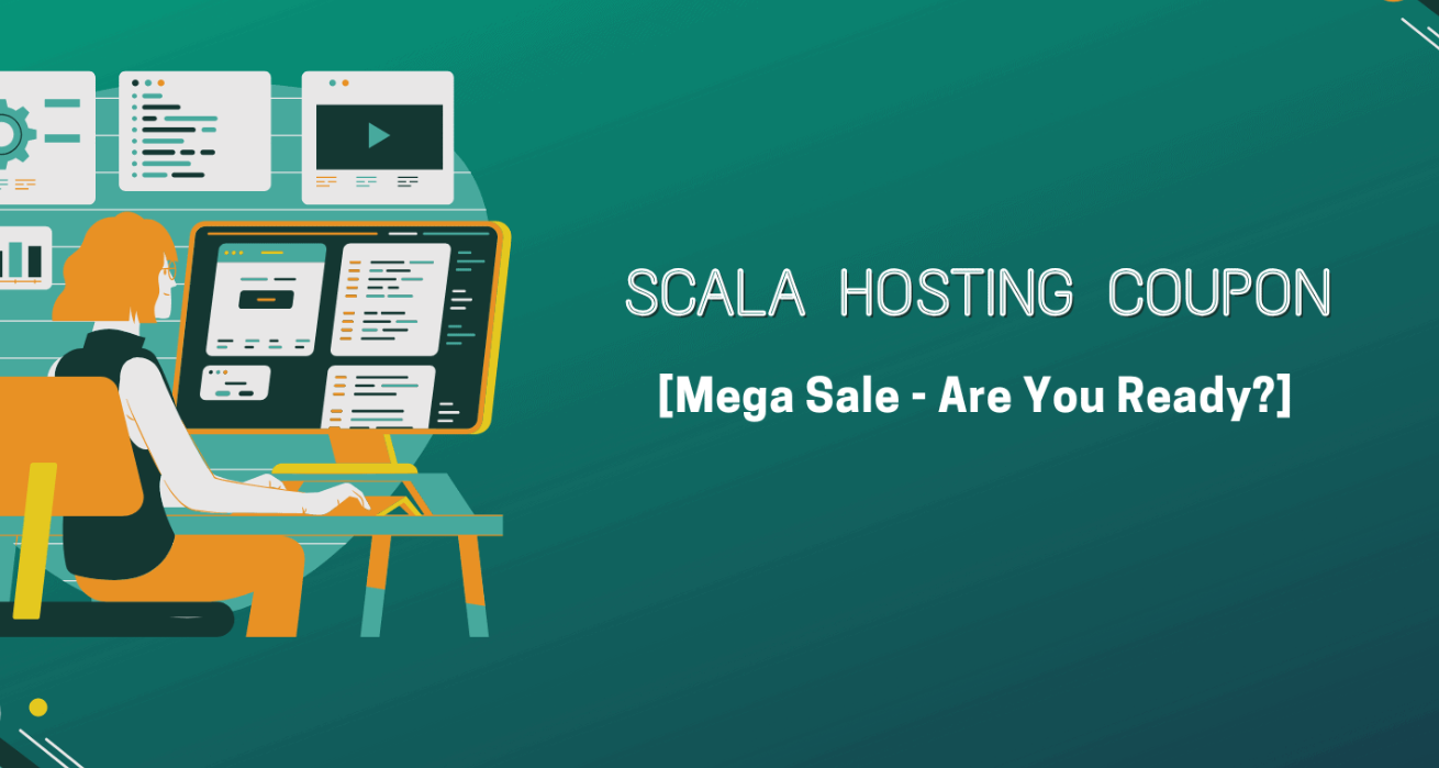Scala Hosting dashboard on laptop with uptime and speed metrics