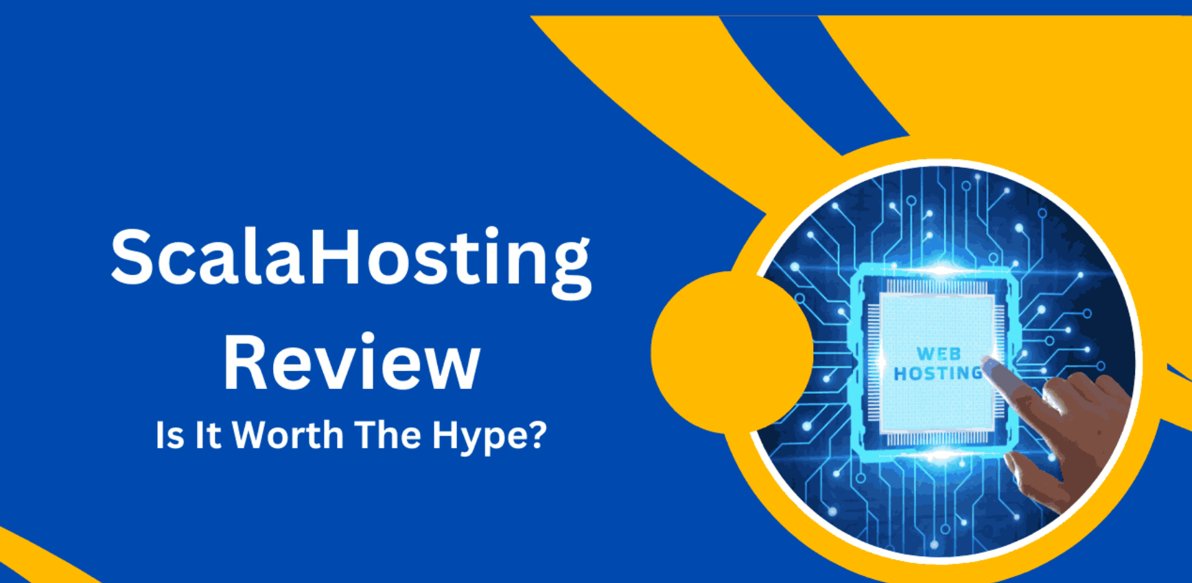 Hostinger dashboard on laptop with icons for speed, security, and eco-friendly hosting