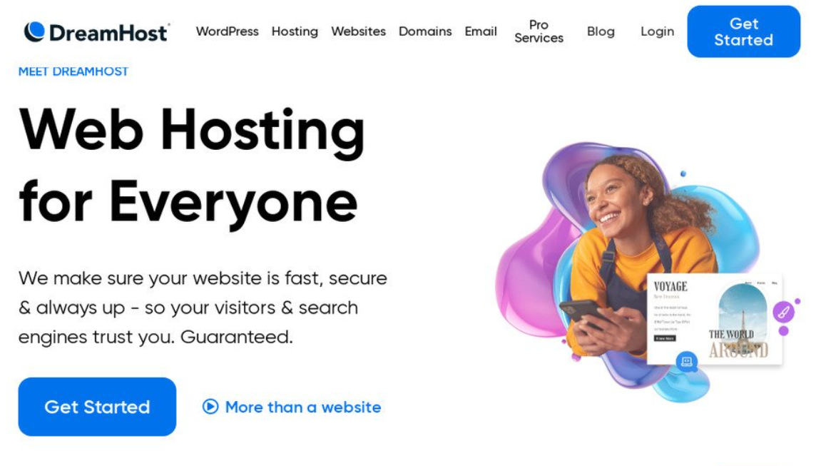 DreamHost WordPress dashboard showing fast SSD hosting performance