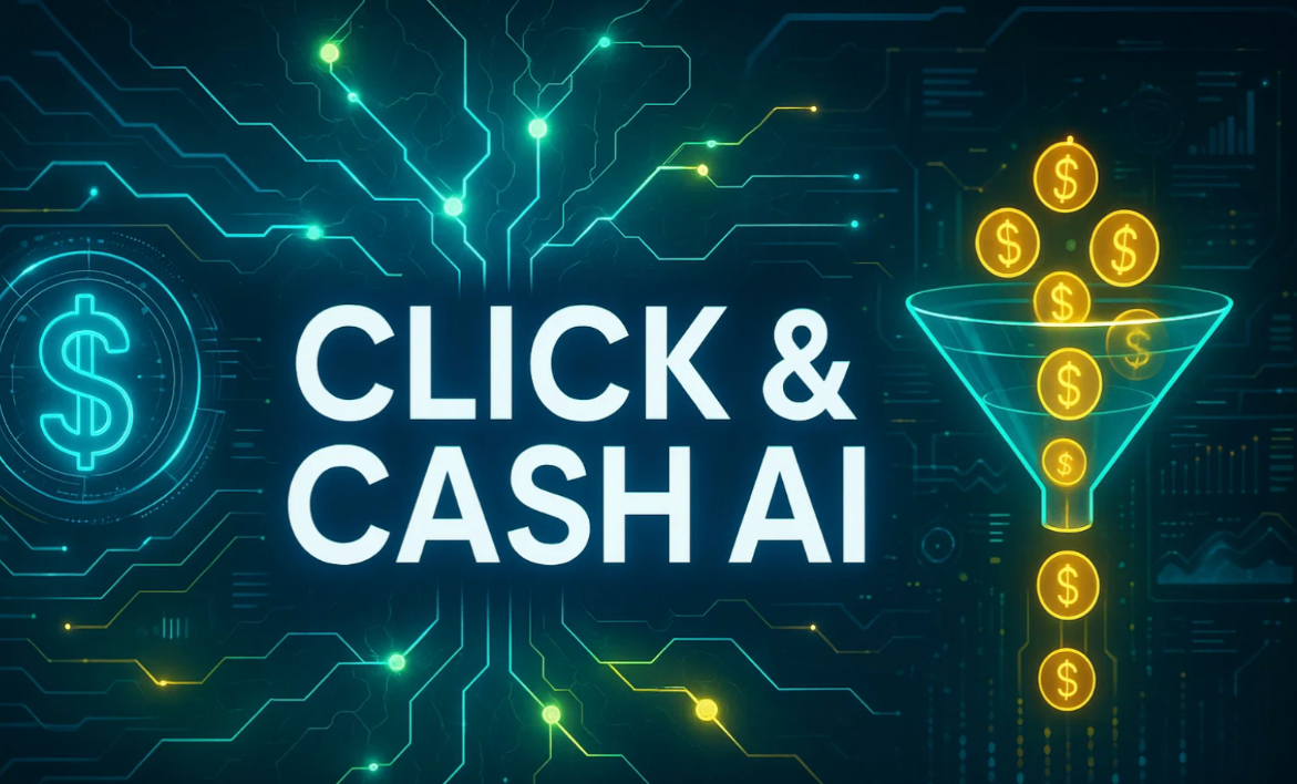 Click & Cash AI tools dashboard showing automation and analytics features